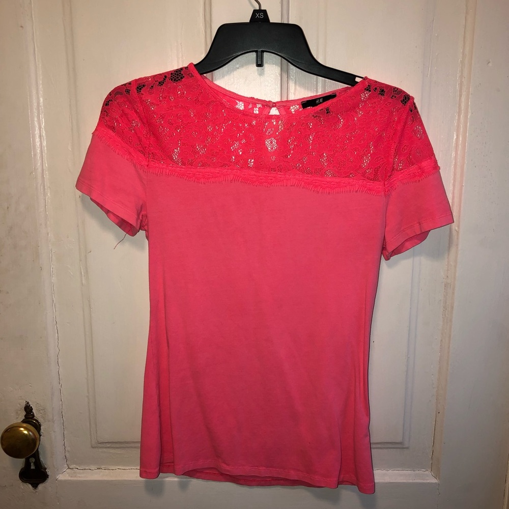 Bright coral lace detailed shirt